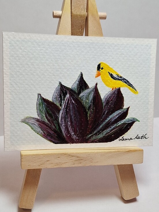 Laura Rath, Artist Other - "Golden Perch" Hand-painted acrylic painting (Tiny original artwork!)